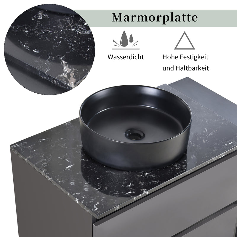 Meuble vasque suspendu avec vasque gris-noir, double tiroirs et plan en marbre noir (robinet non inclus) STROMATOL