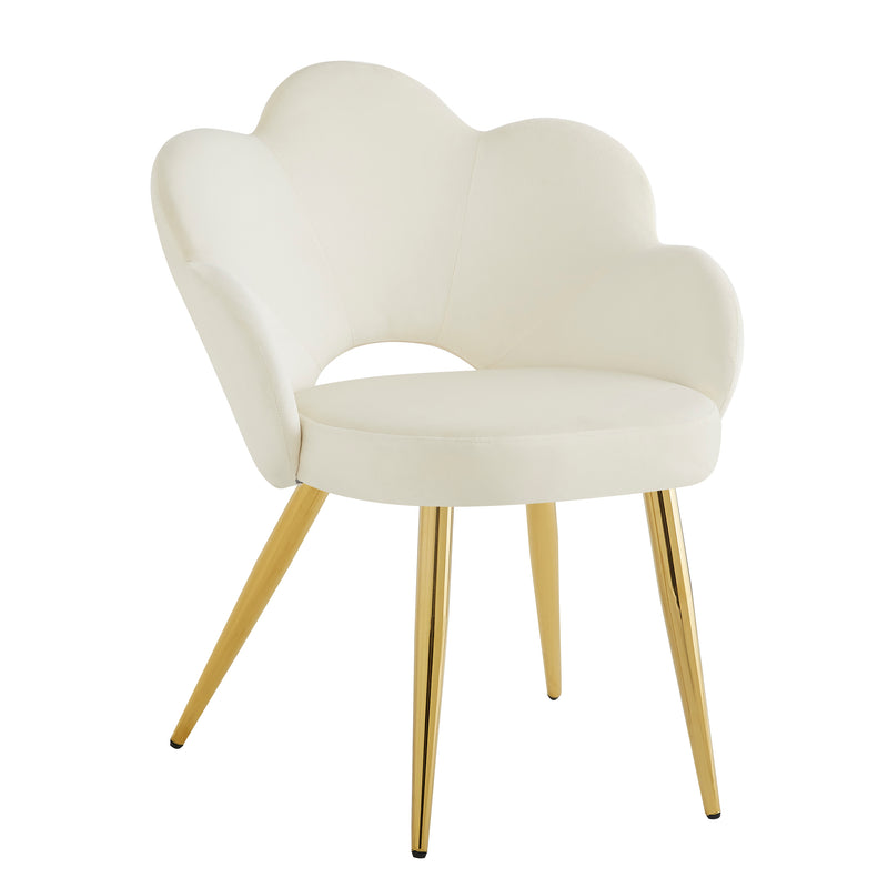 Lot de 2 chaises de salle à manger au design floral velours blanc chaise, pieds en fer doré galvanisé STRULZIDS