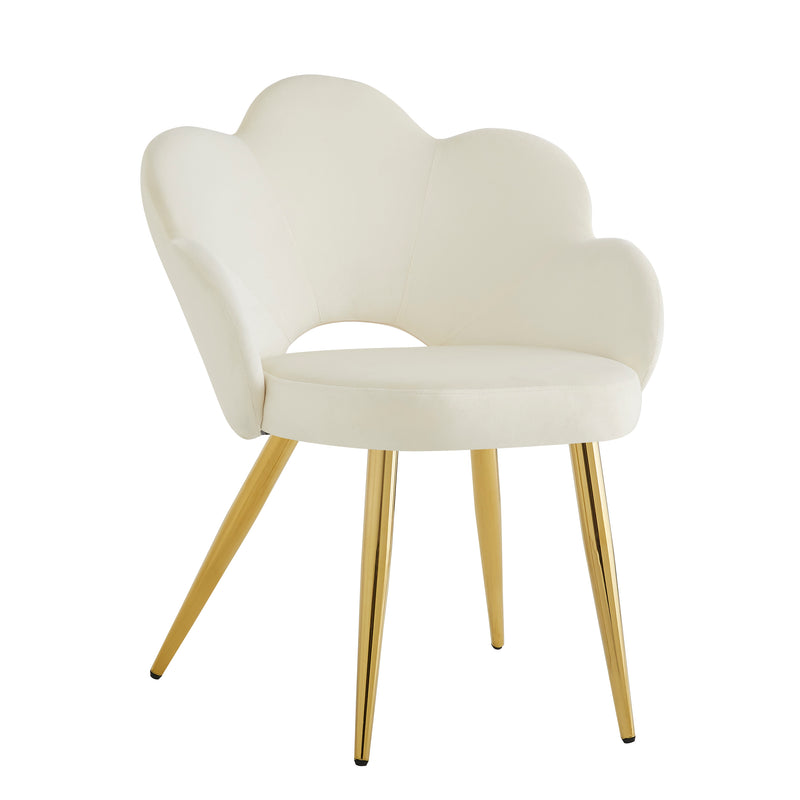 Lot de 2 chaises de salle à manger au design floral velours blanc chaise, pieds en fer doré galvanisé STRULZIDS