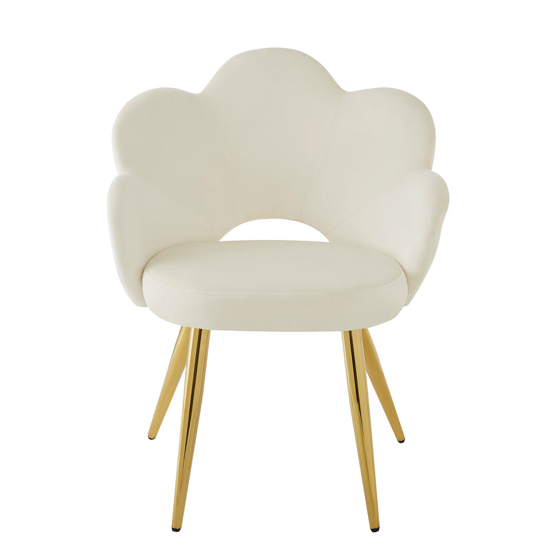 Lot de 2 chaises de salle à manger au design floral velours blanc chaise, pieds en fer doré galvanisé STRULZIDS