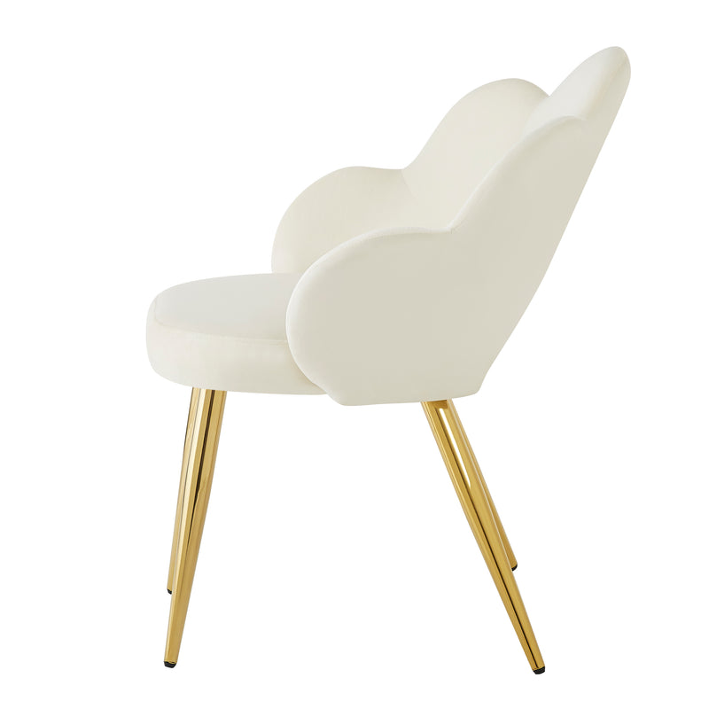 Lot de 2 chaises de salle à manger au design floral velours blanc chaise, pieds en fer doré galvanisé STRULZIDS