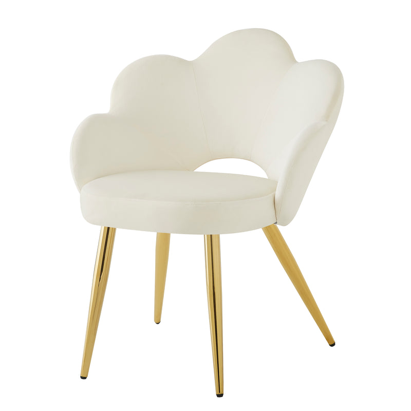 Lot de 2 chaises de salle à manger au design floral velours blanc chaise, pieds en fer doré galvanisé STRULZIDS