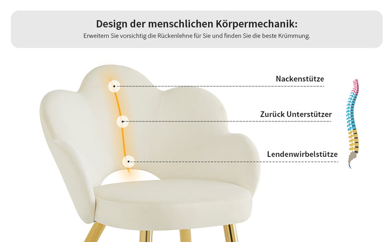 Lot de 2 chaises de salle à manger au design floral velours blanc chaise, pieds en fer doré galvanisé STRULZIDS