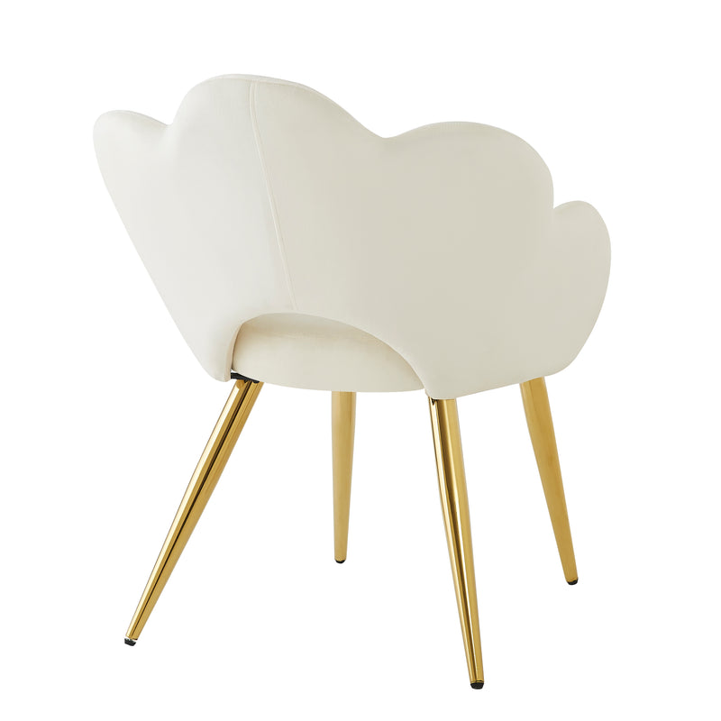 Lot de 2 chaises de salle à manger au design floral velours blanc chaise, pieds en fer doré galvanisé STRULZIDS