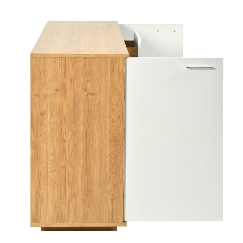 Buffet blanc et effet bois 2 portes 4 tiroirs avec éclairage LED 16 couleurs STUD