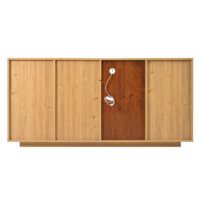 Buffet blanc et effet bois 2 portes 4 tiroirs avec éclairage LED 16 couleurs STUD