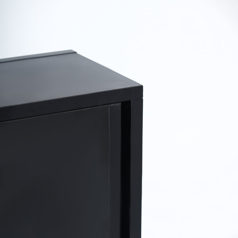 Table basse carrée noir brillant et blanc avec 4 tiroirs 70x70x35cm SUBSTRATE