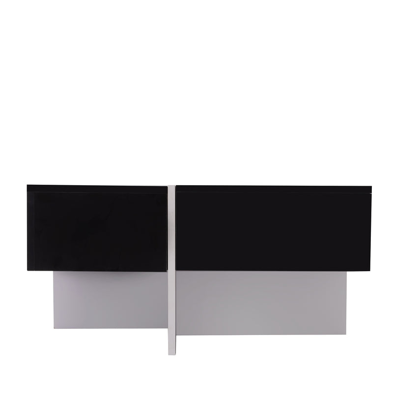 Table basse carrée noir brillant et blanc avec 4 tiroirs 70x70x35cm SUBSTRATE