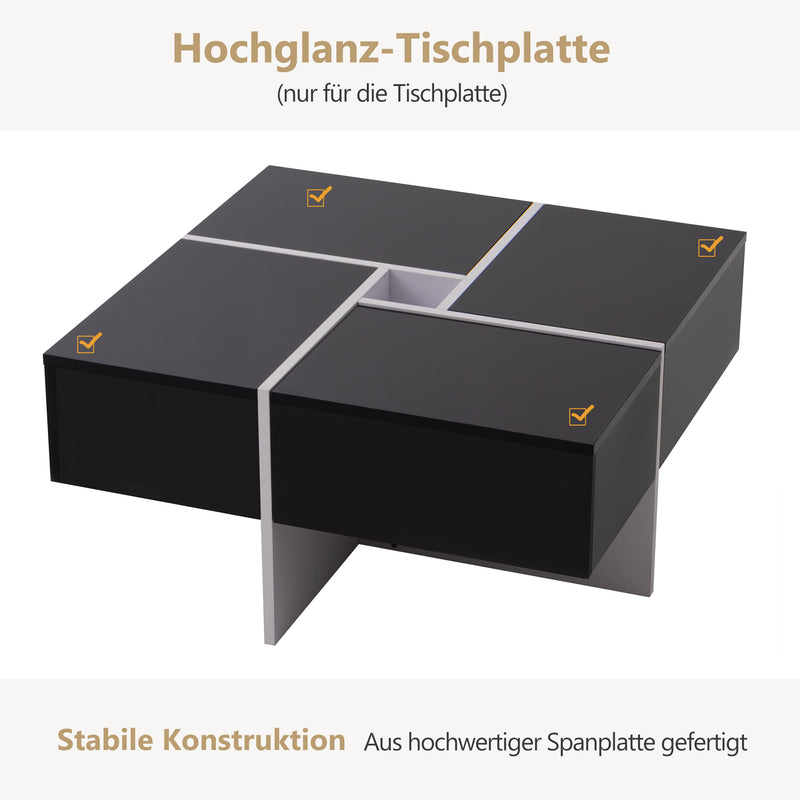 Table basse carrée noir brillant et blanc avec 4 tiroirs 70x70x35cm SUBSTRATE