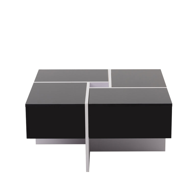 Table basse carrée noir brillant et blanc avec 4 tiroirs 70x70x35cm SUBSTRATE