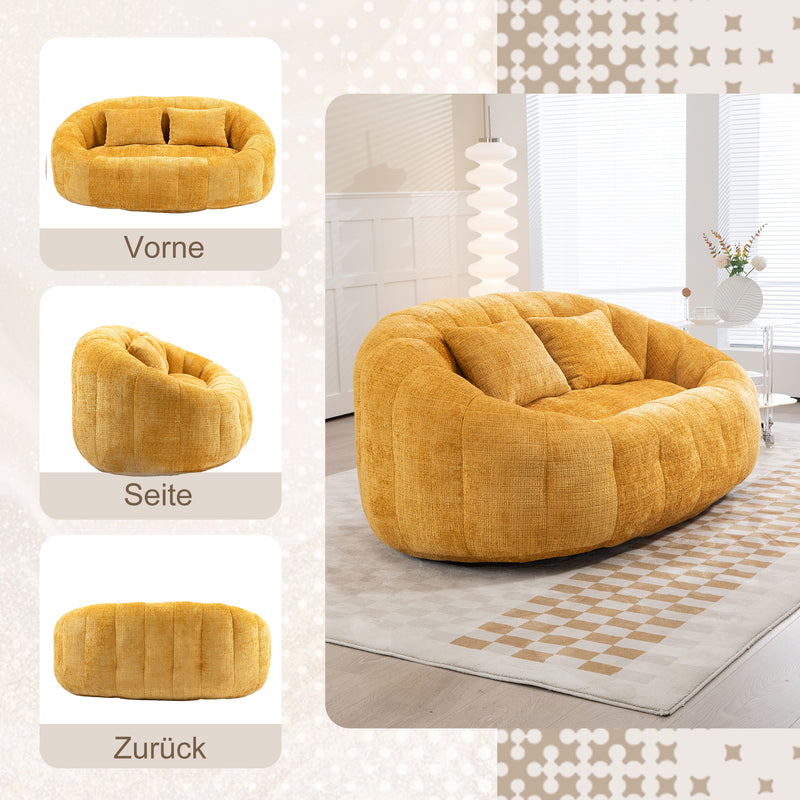 Canapé compact rond 2 places Loveseat en tissu chenille jaune et 2 cousins TANGLENET
