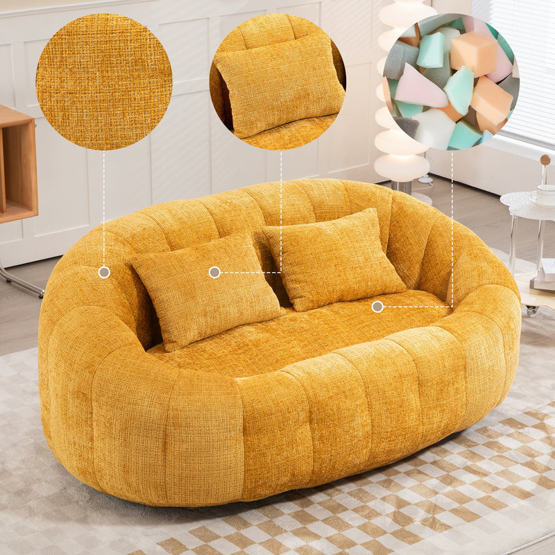 Canapé compact rond 2 places Loveseat en tissu chenille jaune et 2 cousins TANGLENET