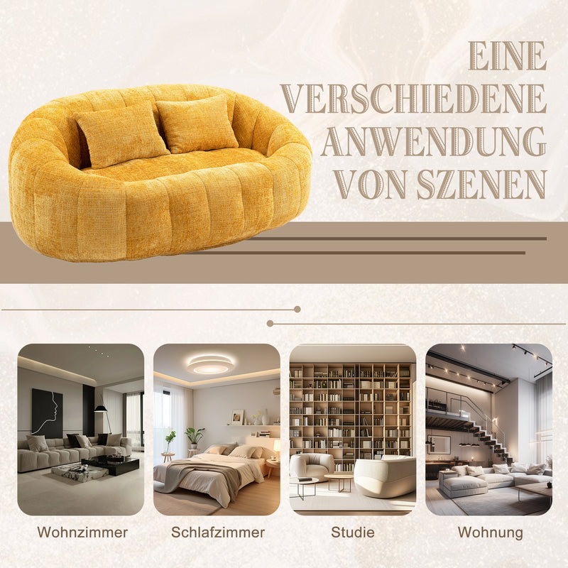 Canapé compact rond 2 places Loveseat en tissu chenille jaune et 2 cousins TANGLENET