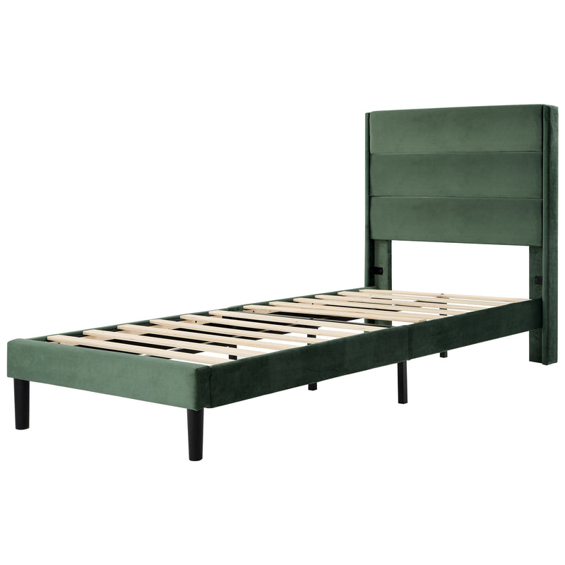 Cadre de lit simple rembourrés velours vert foncé (90*200cm) TAXOL
