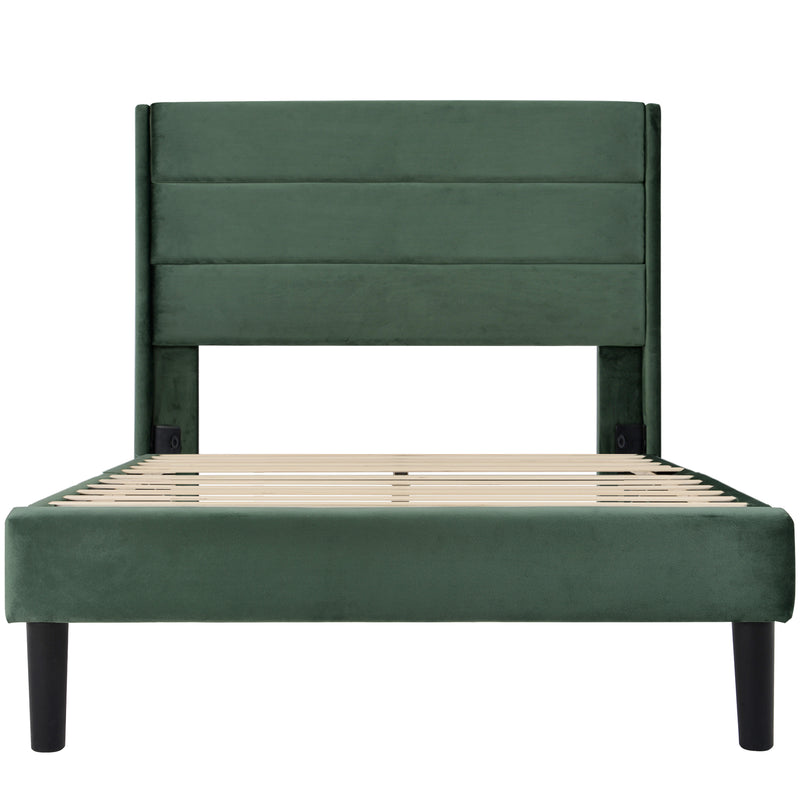 Cadre de lit simple rembourrés velours vert foncé (90*200cm) TAXOL