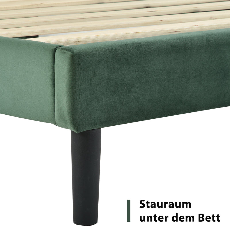 Cadre de lit simple rembourrés velours vert foncé (90*200cm) TAXOL
