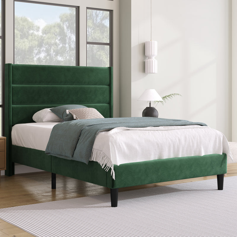 Cadre de lit simple rembourrés velours vert foncé (90*200cm) TAXOL