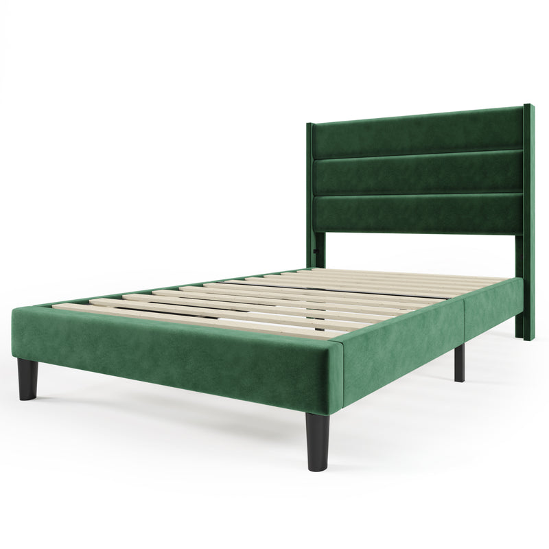 Cadre de lit simple rembourrés velours vert foncé (90*200cm) TAXOL