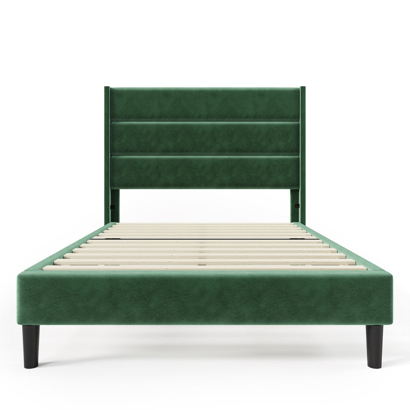 Cadre de lit simple rembourrés velours vert foncé (90*200cm) TAXOL