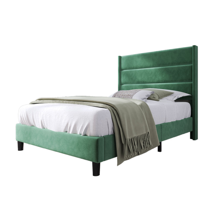 Cadre de lit simple rembourrés velours vert foncé (90*200cm) TAXOL