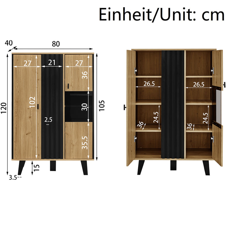 Buffets vitrines avec verre teinté et éclairage LED en noir et bois TEGMEDS