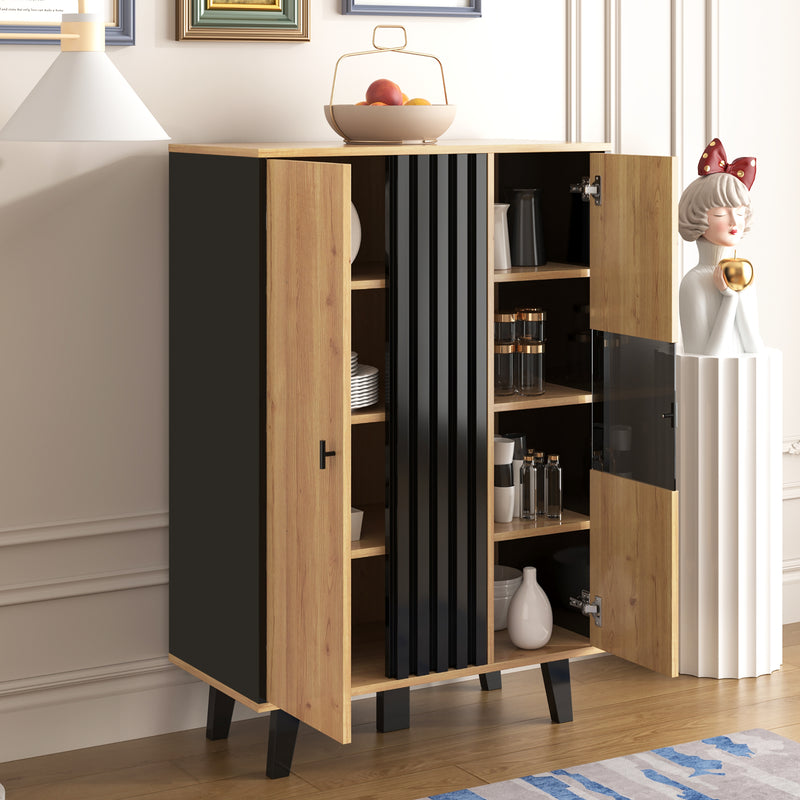 Buffets vitrines avec verre teinté et éclairage LED en noir et bois TEGMEDS