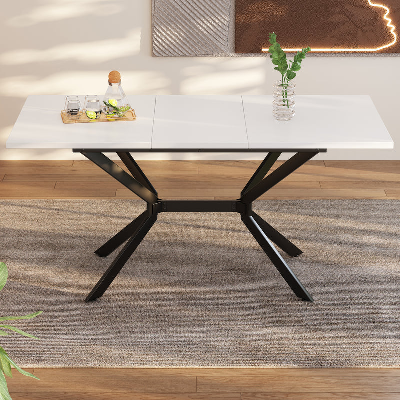 Table de salle à manger rectangulaire extensible blanche pieds noirs 120-160*80cm THRIVVOILS