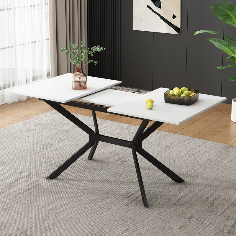 Table de salle à manger rectangulaire extensible blanche pieds noirs 120-160*80cm THRIVVOILS