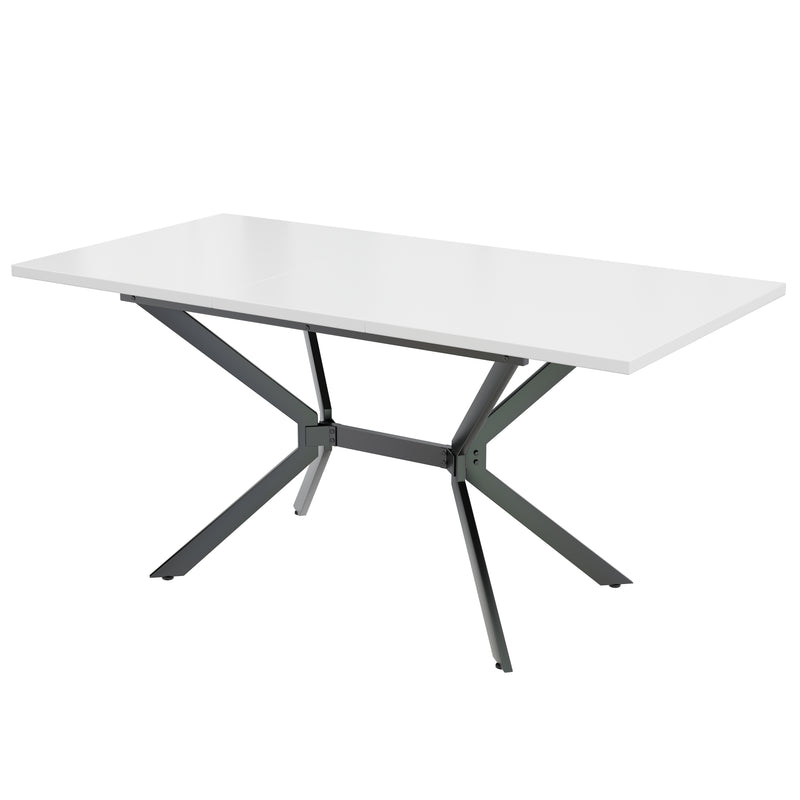 Table de salle à manger rectangulaire extensible blanche pieds noirs 120-160*80cm THRIVVOILS