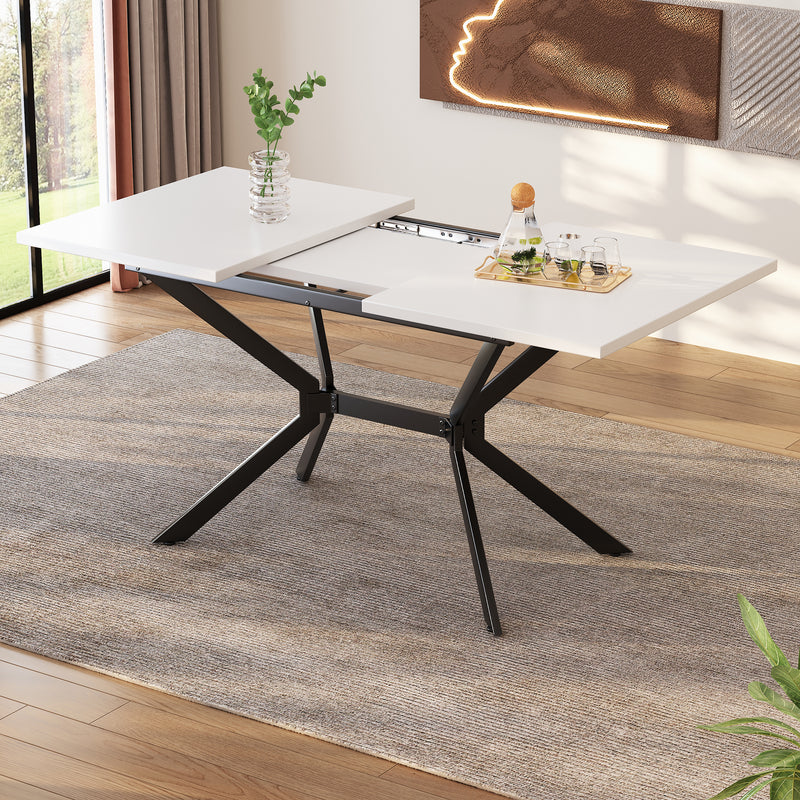 Table de salle à manger rectangulaire extensible blanche pieds noirs 120-160*80cm THRIVVOILS