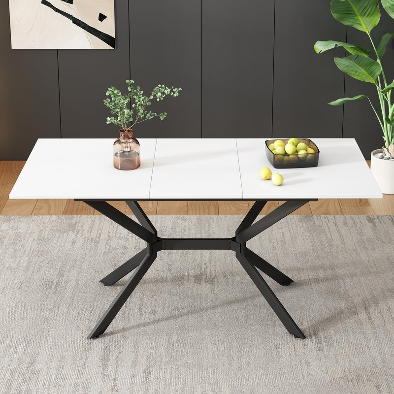 Table de salle à manger rectangulaire extensible blanche pieds noirs 120-160*80cm THRIVVOILS