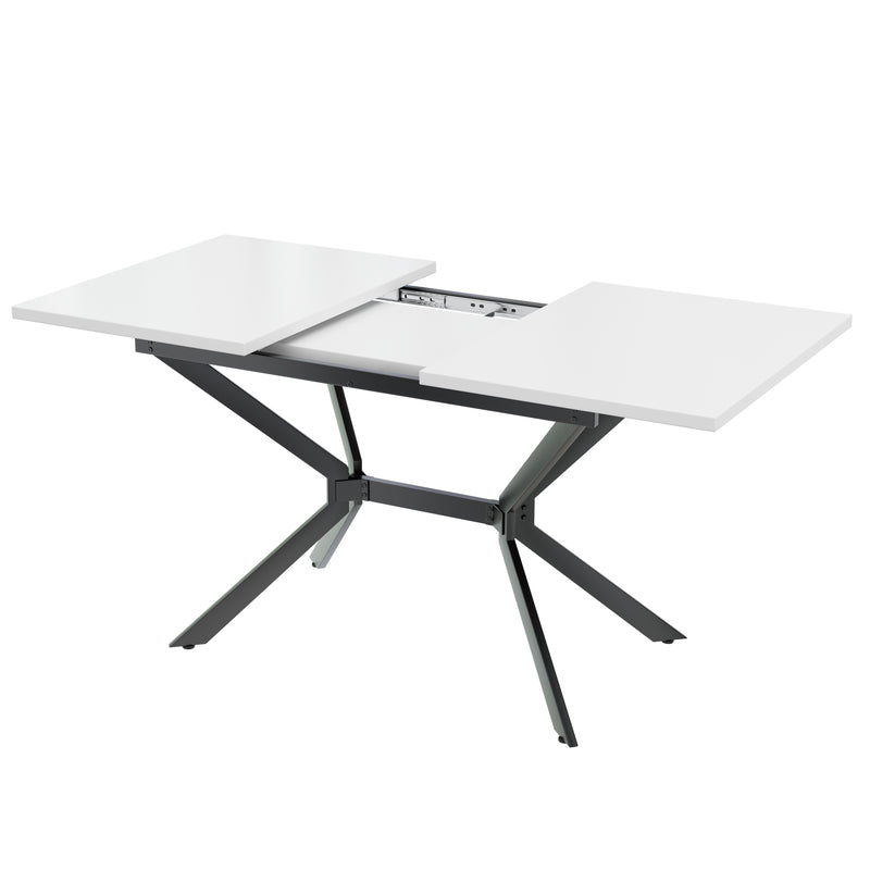 Table de salle à manger rectangulaire extensible blanche pieds noirs 120-160*80cm THRIVVOILS