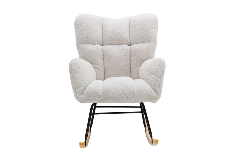 Fauteuil à bascule rembourré en tissu bouclette Teddy vert THROKUTS TEDDY WHITE