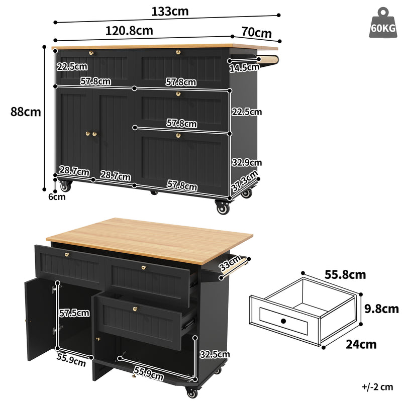 Chariots de cusisine noire extensible scandinaveen MDF avec roulettes TICUILS BLACK