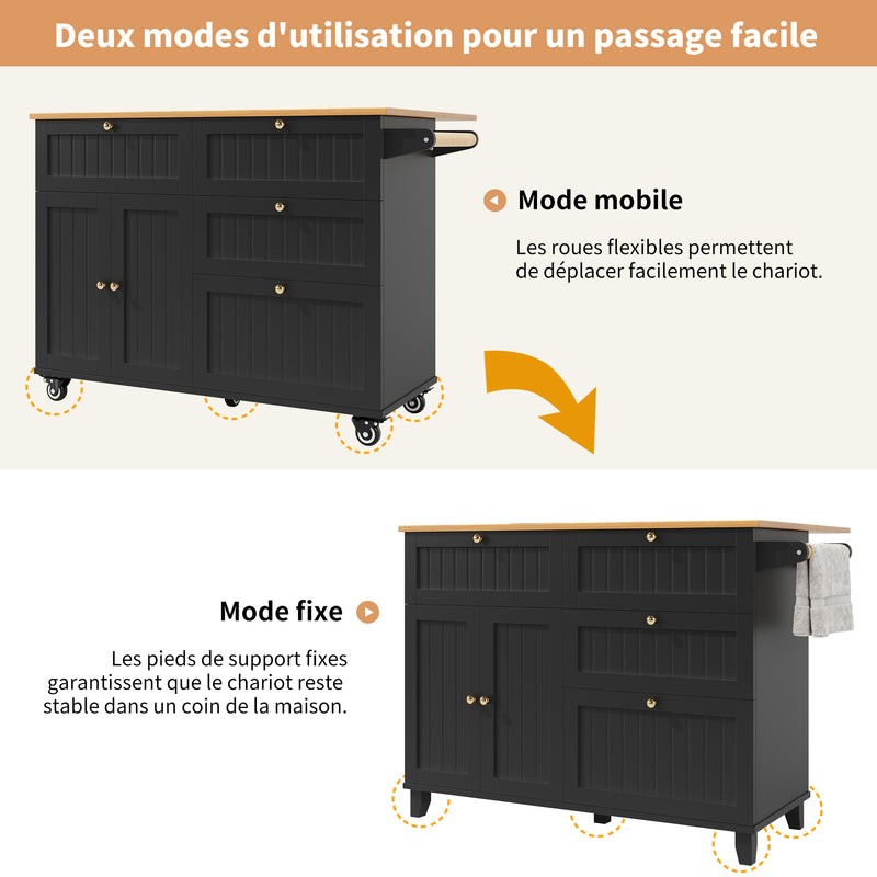 Chariots de cusisine noire extensible scandinaveen MDF avec roulettes TICUILS BLACK