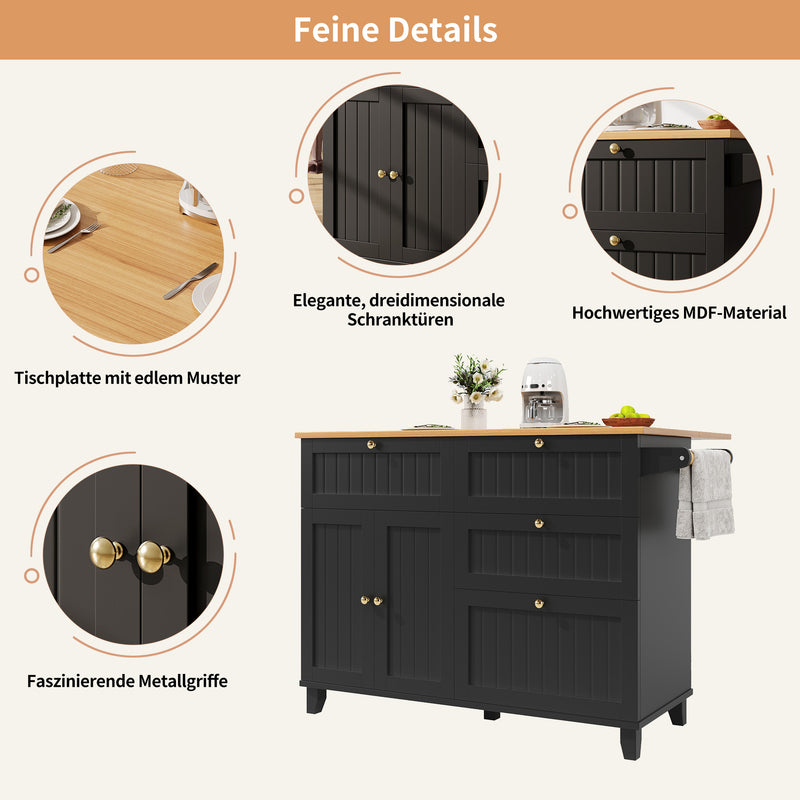 Chariots de cusisine noire extensible scandinaveen MDF avec roulettes TICUILS BLACK