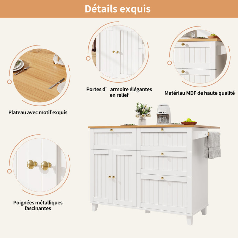 Chariots de cusisine noire extensible scandinaveen MDF avec roulettes TICUILS WHITE