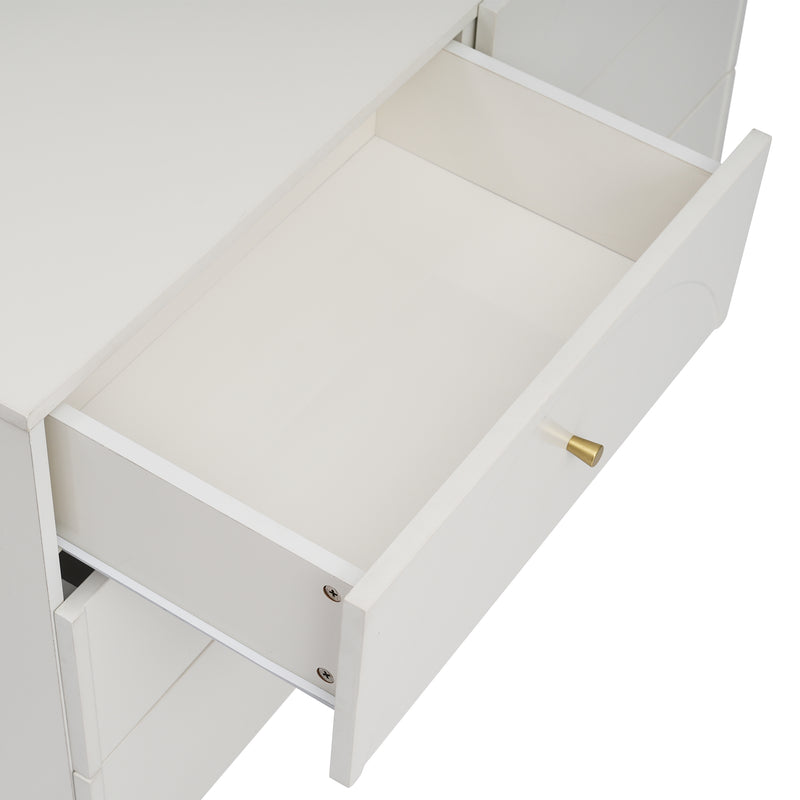 Buffet blanc 6 tiroirs façades incurvées pieds et poignets dorés TIGMALS