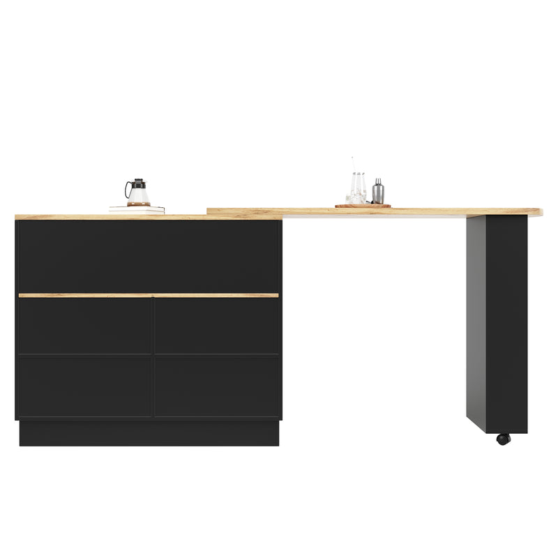 Table de bar effet bois et noir rotatif à 360° rangement avec verre ondulé TINPLATE