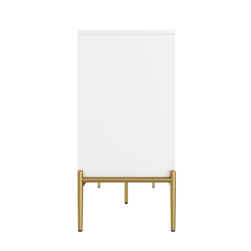 Buffet moderne blanc à motif géométrique, pieds et poignets dorés TOADSTOOL