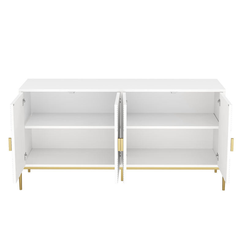 Buffet moderne blanc à motif géométrique, pieds et poignets dorés TOADSTOOL