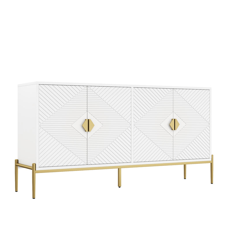 Buffet moderne blanc à motif géométrique, pieds et poignets dorés TOADSTOOL