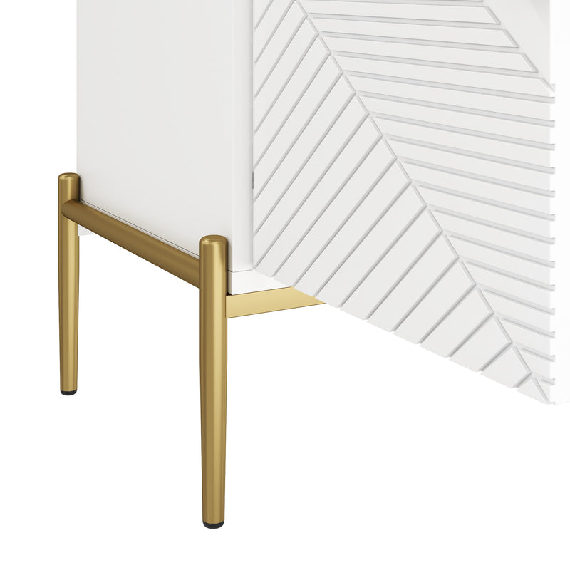 Buffet moderne blanc à motif géométrique, pieds et poignets dorés TOADSTOOL