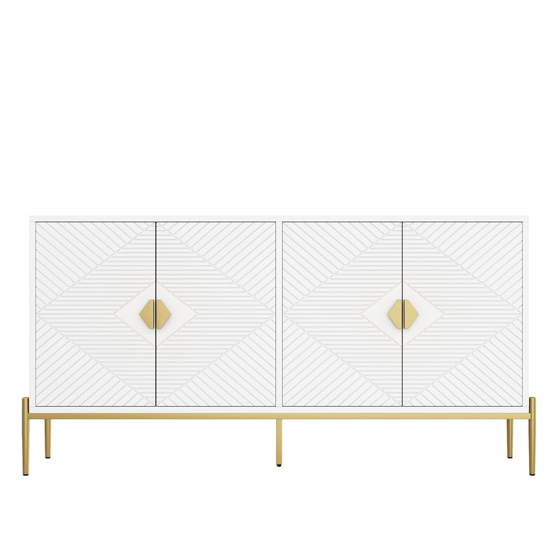 Buffet moderne blanc à motif géométrique, pieds et poignets dorés TOADSTOOL