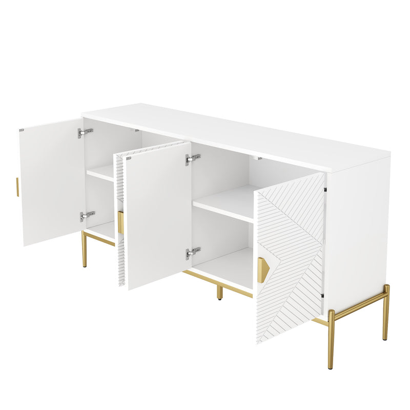 Buffet moderne blanc à motif géométrique, pieds et poignets dorés TOADSTOOL