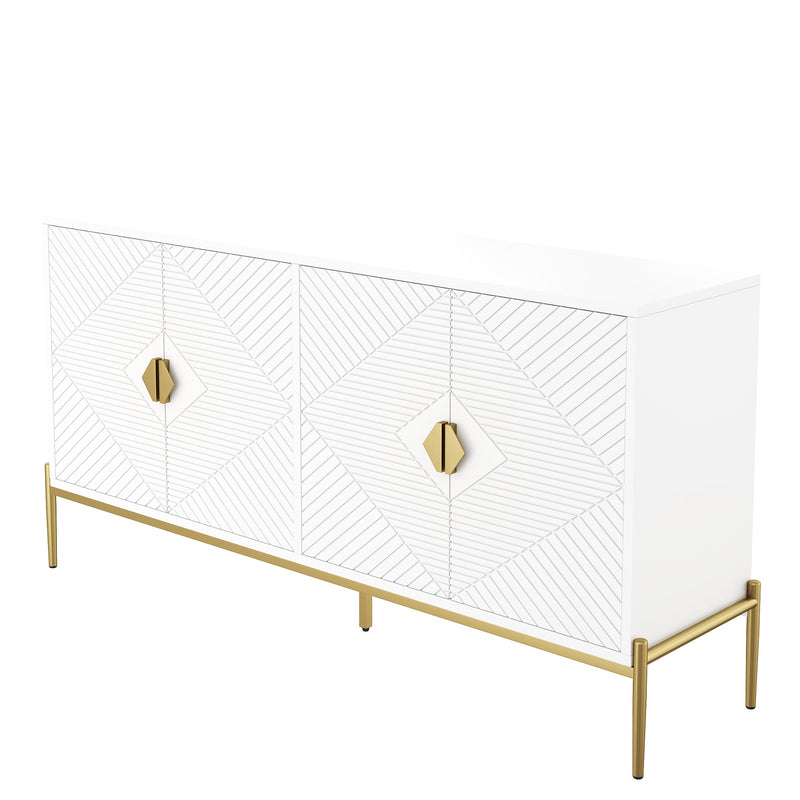 Buffet moderne blanc à motif géométrique, pieds et poignets dorés TOADSTOOL