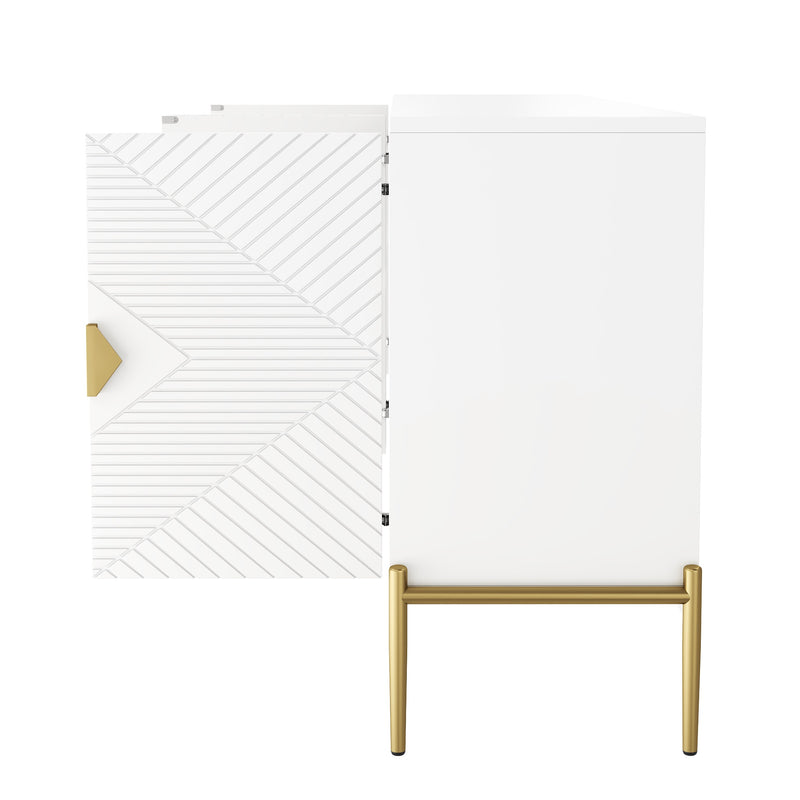 Buffet moderne blanc à motif géométrique, pieds et poignets dorés TOADSTOOL