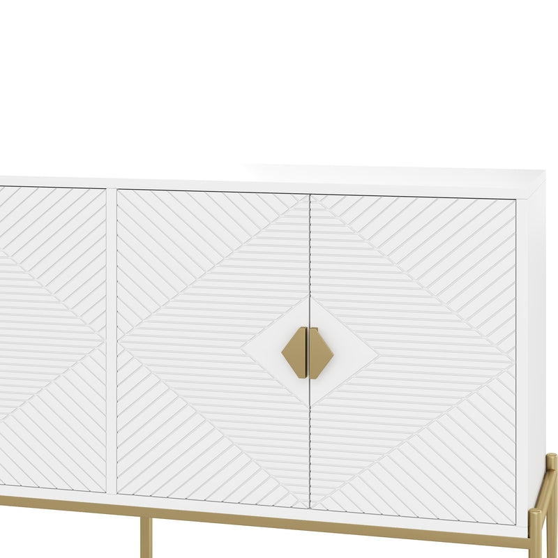 Buffet moderne blanc à motif géométrique, pieds et poignets dorés TOADSTOOL
