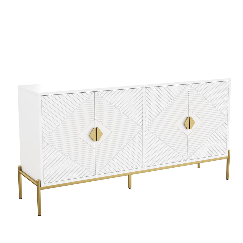Buffet moderne blanc à motif géométrique, pieds et poignets dorés TOADSTOOL