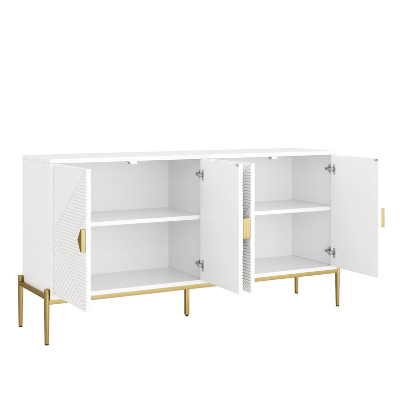 Buffet moderne blanc à motif géométrique, pieds et poignets dorés TOADSTOOL